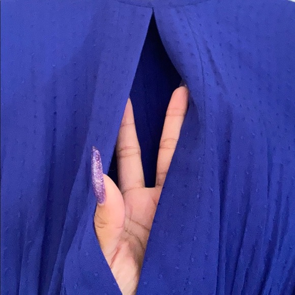 Royal blue peplum sleeved tie back crop blouse - Picture 2 of 10